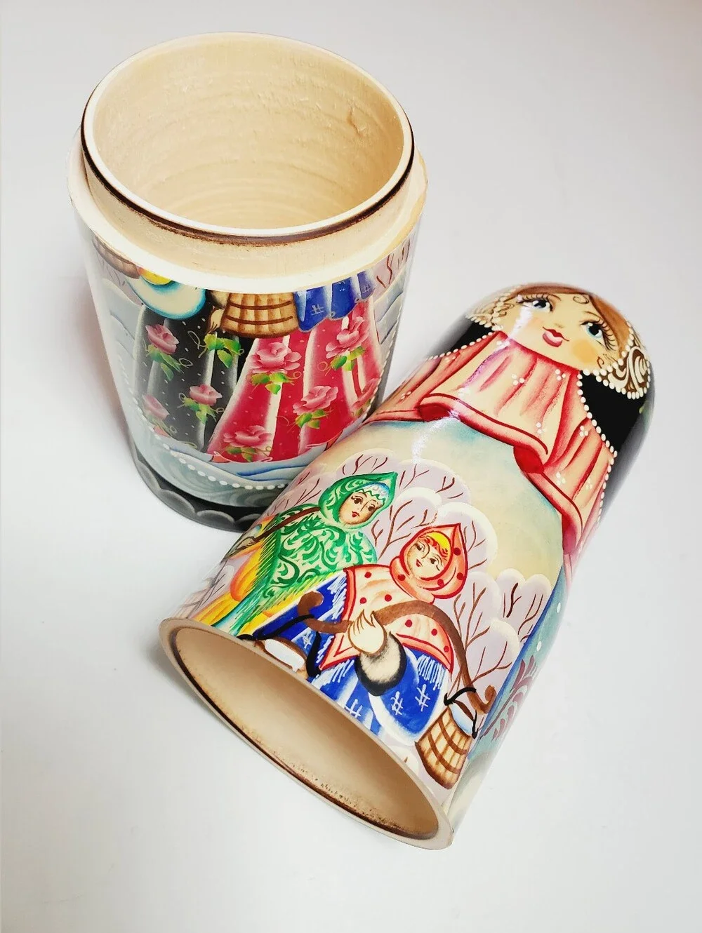 Vintage Russian Handpainted Wooden Collectible Bottle Holder